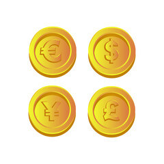 Dollar, euro, pound and yen gold cos illustration icon design