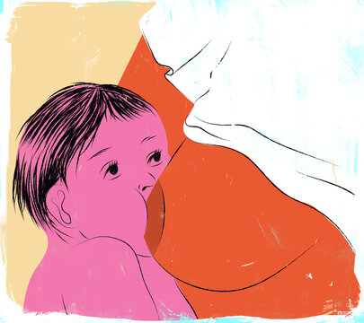 Illustration of a baby breastfeeding