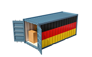 Freight Container with German flag. Isolated on white background. 3D Rendering