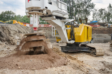 Drilling tractor vehicle in construction site
This huge driller makes deep ground holes so can...