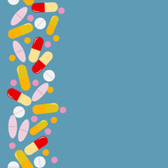 Row of pills on blue background