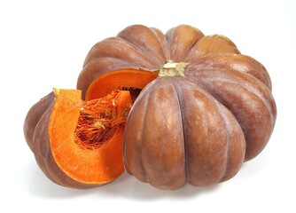 PUMPKIN cucurbita maxima AGAINST WHITE BACKGROUND