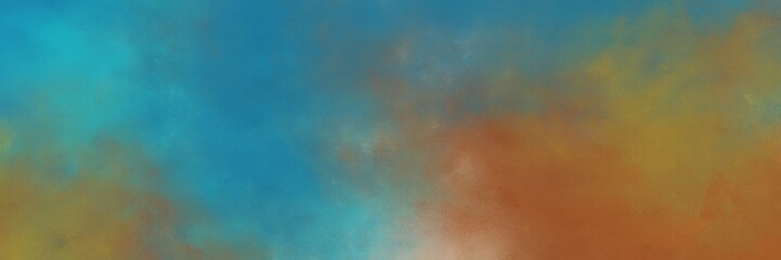 decorative abstract painting background graphic with teal blue, brown and sienna colors and space for text or image. can be used as horizontal background graphic
