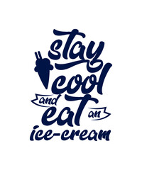 Obraz premium Hand drawn lettering composition about Ice Cream. Funny season slogan. Isolated calligraphy quote for summer. print ready Vector.