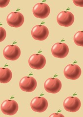 Apples pattern. Red apples on the beige background.