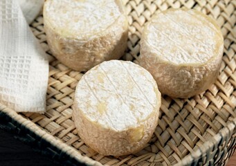 Obraz na płótnie Canvas French Cheese called Crottin de Chevre, a Goat Cheese