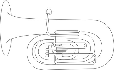 Simple black and white line drawing of outline Tuba musical instrument contour