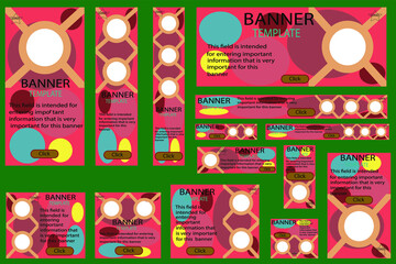 Set of web banners in vector pink colors, standard sizes with round neck for photos