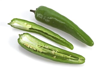 Green Chili Pepper, capsicum sp., Against White Background