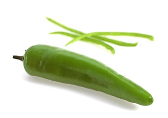 Green Chili Pepper, capsicum sp., Against White Background