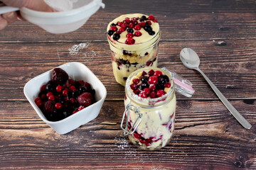 fruit dessert in mason jars 