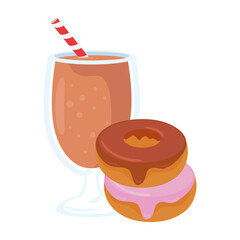 fast food, delicious cup of milkshake with donuts, on white background vector illustration design
