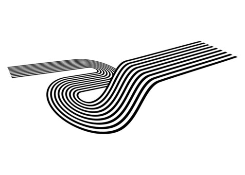Abstract road from curves of parallel black lines on a white background. Trendy vector pattern
