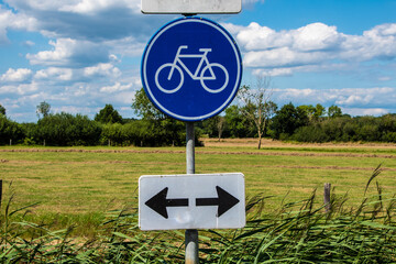 Road sign bicycle path in the Netherlands. Bicycle - traditional Dutch vehicle
