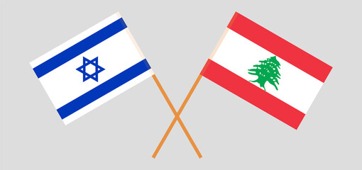 Crossed flags of Lebanon and Israel