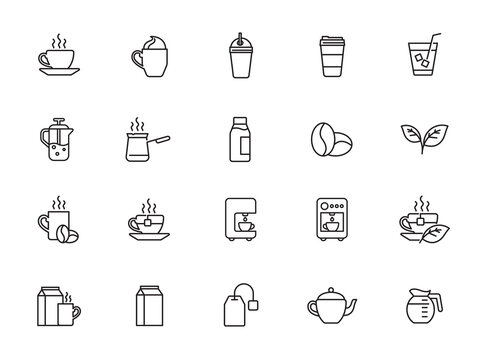 minimal coffee tea line icon set