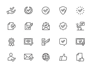 minimal approve line icon set