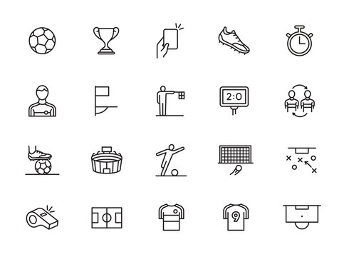 minimal soccer line icon set