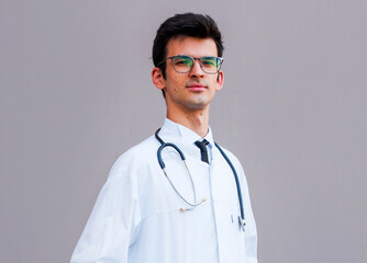 Cheerful doctor posing and smiling at camera, healthcare and medicine