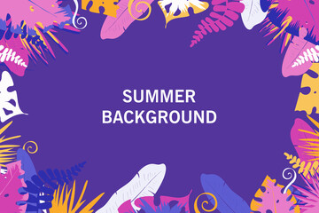 Fototapeta na wymiar Backdrop, social media design templates with space for text. Background with plants and leaves. Summer vector illustration in simple flat style for banner, greeting card, poster, advertising ets.