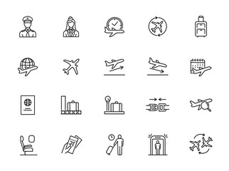 minimal airport line icon set - obrazy, fototapety, plakaty