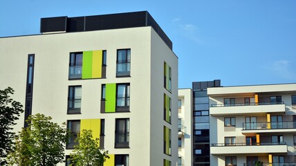 Modern and new apartment building. Multistoried modern, new and stylish living block of flats.