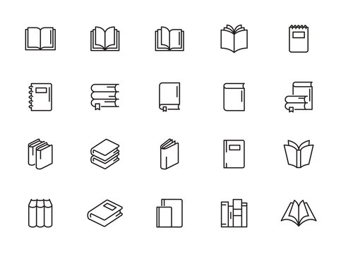 minimal book line icon set