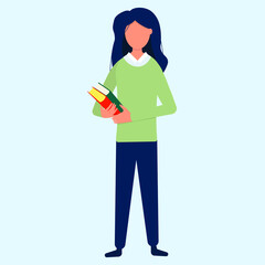 girl with books in her hands vector illustration. teacher