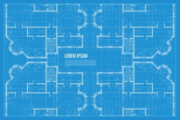Architectural background. Blue print of building. Technical draw. Vector illustration.