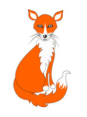 Obraz premium Animal fox of orange color in cartoon style. Drawing isolated on white background. Stock vector illustration.