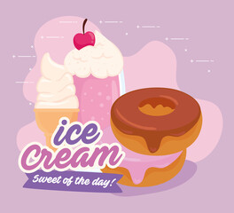 poster with ice cream and delicious sweet food vector illustration design