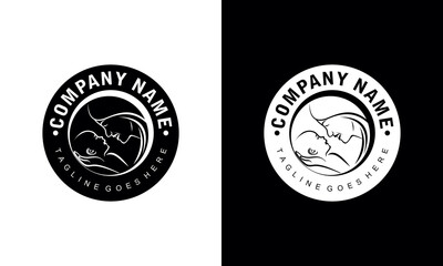 Ilustration vector graphic of Mother with baby in circle, silhouette,.