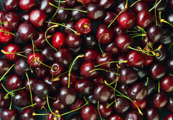 sweet cherry background  top view