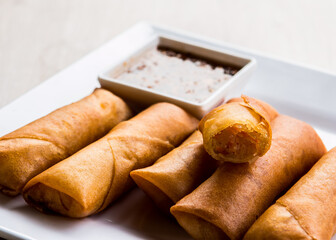 Spring rolls on plate , Thai famous dessert