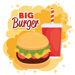 fast food poster, hamburger with bottle drink vector illustration design
