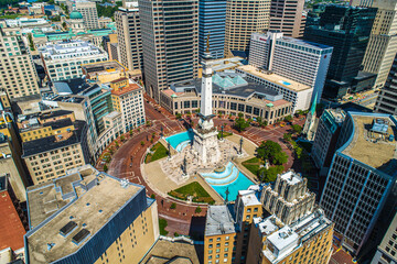 Aerial Photos of Indianapolis Indiana and it's wonderful Circle Center and Monument Circle. Summer of 2020  - obrazy, fototapety, plakaty