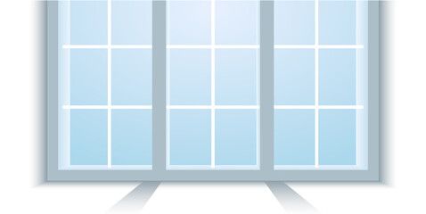 Window frame illustration. Vector illustration of a new installed wide pvc window frame. Light backgroung seen through the wide glass in the window