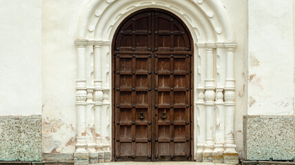 wooden door of the Church of the medieval style