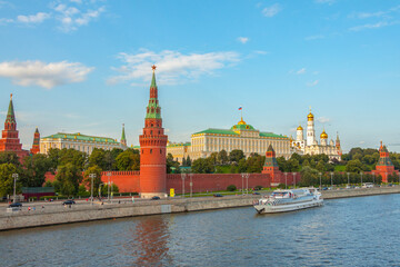 Kremlin view, Moskva river, steamship, Moscow, Russia