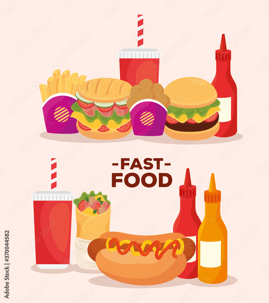 Canvas Prints poster, set of delicious fast food vector illustration design