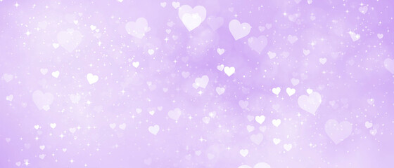 Fototapeta na wymiar romantic shiny bright purple background with hearts and bokeh effect
