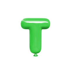 Letter green T balloon font. 3d illustration