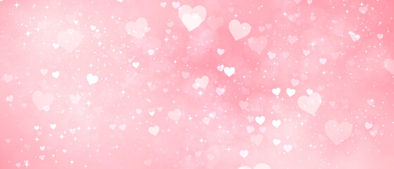 pink romantic delicate light pink background with hearts and bokeh effect - 370047314