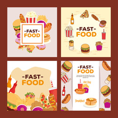 set posters, fast food delicious vector illustration design