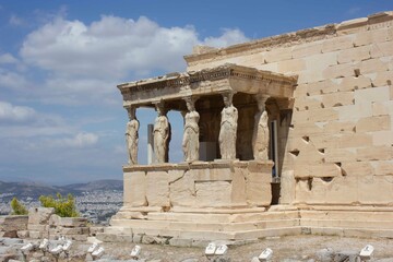 The famous caryatids in Athens, overlooking the city
