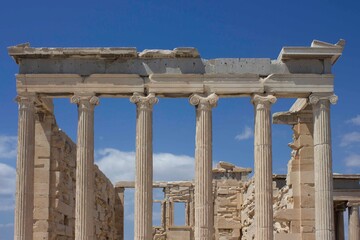 Fototapeta premium Architectural detail of the ruins of Erechtheion temple in Athens Acropolis