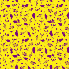 Christmas seamless pattern with branches, berries and leaves