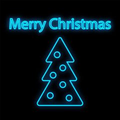 Fototapeta premium Christmas tree in neon light. Neon sign. Concept design greeting card, poster or banner. Vector illustration