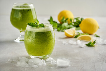 Mint lemonade. Limonana. Middle eastern frozen mint lemonade.