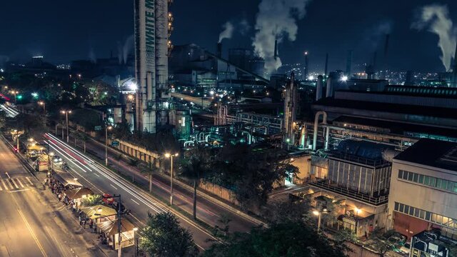 Time lapse traffic at night in Volta Redonda , Brazil